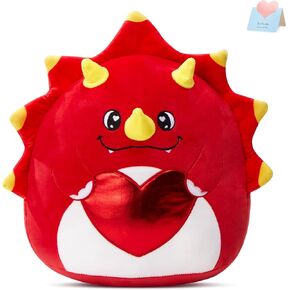 Glow Guards Triceratops Dinosaur Plush Pillow,15" Love Dinosaur Plush Toy Holding Heart,Kawaii Soft Dino Stuffed Animal for Girls Boys Girlfriend Valentine's Day(Red)