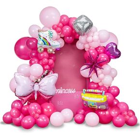 147pcs Pink Balloon Garland Arch Kit for Girls Birthday Party Supplies Set Red Lips and Lipstick Foil Mylar Kiss Balloons for Makeup Valentines Wedding Backdrop Decor