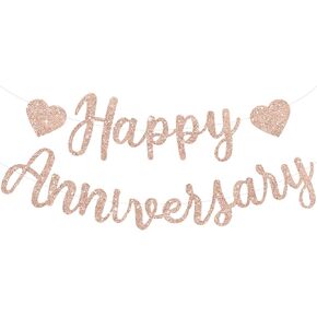BEISHIDA Red Happy Anniversary Banner, Pre-Strung - Red Glitter Happy Anniversary Banner，NO DIY - Red Glitter Happy Anniversary Garland, Red Happy Anniversary Sign for Anniversary Wedding Party Decorations & Decor