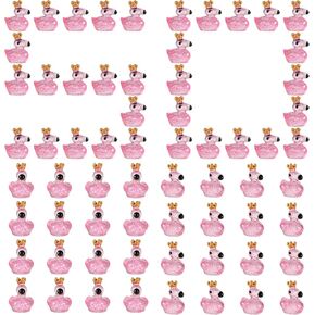 50pcs Glow in The Dark Flamingos, Glitter Mini Resin Flamingos Toy Figurines Miniature with Crown Mini Resin Animals for Birthday Party Favors Landscape Ornament Dollhouse Cake DIY Craft