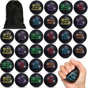 48 Pcs Motivational Stress Balls Bulk 1.97 Inch Black Inspirational Quotes Stress Balls with Drawstring Bag to Relieve Anxiety for Employee Coworkers Team Graduation
