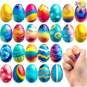 JOYIN 24 PCS Colorful Squishy Toy Eggs for Easter Egg Hunt, Stress Relief Fidget Toy, Easter Basket Stuffer, Assorted Colors, Party Favors