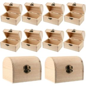 10 Pack Unfinished Wood Box Wood Treasure Chest with Hinged Lid Pine Wood Box Mini Treasure Box for DIY Crafts Art Hobbies Projects Jewelry Gift Storage, 4.7 x 3.5 x 3.1 Inch