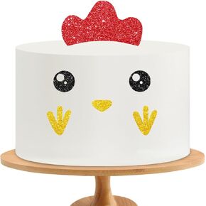 Chick Face Cake Topper, Baby Chick Birthday Cake Decor, Yellow Glitter Little Chick Eyes Paws Dessert Cake Set, Handmade Chick Baby Shower Party Decoration, Farm Animal Party Supplies