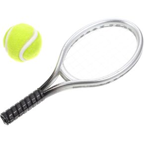LIFKOME Miniature Tennis Racket with Ball Dollhouse Sports Accessories Tennis Model DIY Party Ornament for Cake Topper