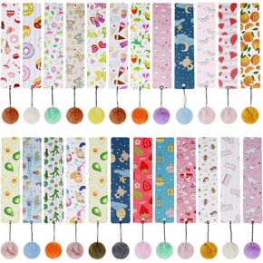 24 Pcs Kids Bookmarks, Book Marks for Girls with Pompom Pendant,Cute Bookmarks Gifts for Reading Kids,Girls, Women, Teens,Teachers,Book Lovers, Party Favors School Classroom Reading Prizes