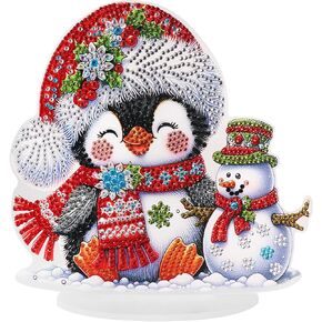 DIY Tabletop Diamond Art Painting Kit for Christmas Penguins and Snowmen Great Looking Rhinestone Table Decorations DIY Diamond Desk Placement Ornament