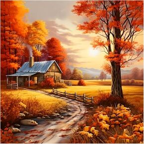 FHBUBPUP Autumn Landscape Diamond Painting Kits for Adults, Fall Diamond Art Kits for Beginners, 5D DIY Full Drill Round Gem Art, Paint with Diamond Beads Craft Home Wall Decor 12x12 inch