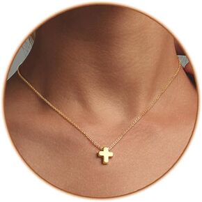Layered Necklaces for Women Gold Plated 14K Dainty Cross Chain Trendy Pearl Choker Satellite Charm Small Crucifix Pendant Gold Necklace Stack Non Tarnish Hypoallergenic Delicate Gift for Women