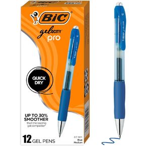 BIC Gelocity Pro Blue Gel Als ، Point Medium (0.7 mm) ، حبر أزرق مقاوم للتشويش ، قبضة مريحة للغاية ، حزمة 12-Count