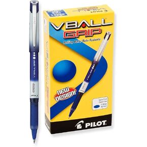 Pilot VBall Grip Liquid Ink Rolling Ball Stick Pens, Extra Fine Point, Blue Ink, 12-Pack (35471)