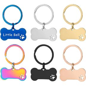 AUEAR, 6 Pack Stainless Steel Pet Keychain Engraving Bone Shape Dog ID Name Tag for DIY Craft