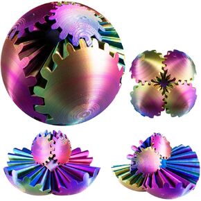 Gear Ball 3D Printed Gear Ball Gear Sphere Stress Ball Steam Punk Whirling Wonder Fidget Desk Toy Stress & Anxiety Relief(Red Blue Yellow 10cm 4.11 Inches)