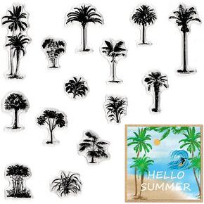 ALIBBON 14Pcs Trees Clear Stamps for Card Making and Photo Album Decorations Coconut Trees Palm Trees Summer Stamps Various Trees Transparent Silicone Rubber Stamps for Crafts and DIY Scrapbooking