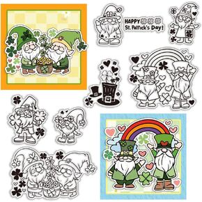 PH PandaHall St. Patrick's Day Clear Stamps Set 8pcs Silicone Stamp Dwarf Elves Four-Leaf Clover Rubber Stamp Clear Stamps for Scrapbooking Card Making Photo Album Decoration DIY Paper Crafts