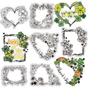 PH PandaHall St. Patrick's Day Clear Stamps Set 8pcs Silicone Stamp Dwarf Elves Four-Leaf Clover Rubber Stamp Clear Stamps for Scrapbooking Card Making Photo Album Decoration DIY Paper Crafts