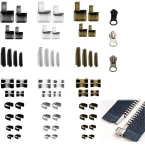 60pcs Zipper Head Slider, Zipper Latch Slider Retainer, 4 Sizes 3 Color Zipper Bottom Sliders Retainer Insertion Pin with 3pcs Zipper Latch for DIY Sewing Replacement Zipper Repair Kit