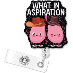 ERHACHAIJIA What in Aspiration Retractable Black Glitter Badge Reel with Clip, Funny Cartoon Lungs ID Card Badge Holder Gift for Nurses Doctors Respiratory Therapist Therapy RT Infectious Diseases
