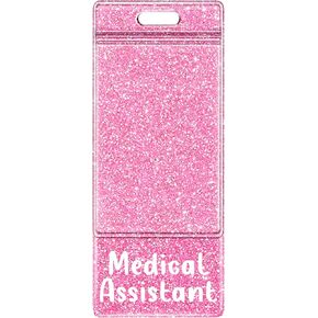 Plifal Oversized CNA Badge Buddy Card Holder - XL Certified Nursing Assistant Nurse Accessories Glitter Pink Vertical ID Identification Tags for Hospital Student Medical Work