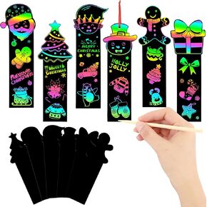 AUGSUN 96 Set Magic Scratch Rainbow Bookmarks Making Kit for Kids Students Christmas Party Favor Scratch Paper DIY Bookmarks Bulk with Bamboo Stylus (Regular)