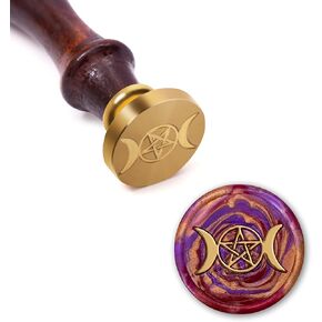 Triple Moon Goddess Wax Seal Seal Seal ، Crescent Pentagram Pagan Sealing Brass Stamper ، Small Witchcraft Goddess Metal Sealer مع مقبض خشبي لأظرف خطاب زفاف.