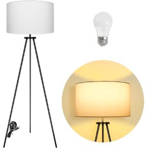 Tripod Floor Lamps for Living Room,Industrial Minimalist Floor Lamp with Drum Shade,Modern Tall Standing Lamp for Bedroom,Home Office,9W E26 LED Bulb Included - Sand Black