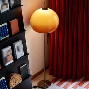 Glass Floor Lamp, Industrial Standing Lamp with Orange Dome Shade, Mid Century Tall Pole Standing Accent Lighting for Office Living Room Bedroom