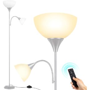 OUTON LED Floor Lamp, 70" Tall Torchiere Floor Lamp, Adjustable Reading Light, Modern Dimmable Standing Lamp with Remote Control & Foot Switch, Corner Lamp for Living Room Bedroom Office, White
