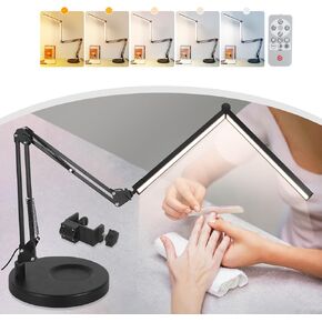 2-in-1 Desk Lamps for Nail Tech, 24W Large LED Desk Lamp with Remote Control, Dual Architect Lamp, 5 Colors Stepless Dimming Sleep Mode and Memory Function Workbench Light for Beauty Salon Home Office