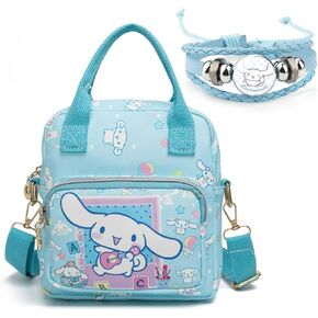 Kawaii Kitty Friends PU Crossbody Bag with Handles Adjustable Shoulder Strap and Bracelet, Kawaii Handbag with Zipper, Wallet Purse Shoulder Messenger Bag Coin Pouch Accessories for Women Girls