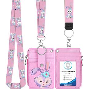 Akkya ID Badge Holder with Neck Wrist Lanyard Wallet Cute Cartoon Bear Keychain Lanyard for Women Teacher Student Kids Work School Vertical ID Tag Name Badge Holder(Yellow)