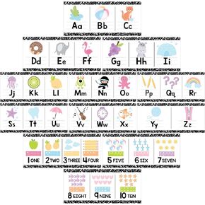 Alphabet for Classroom Wall - ABC Letters and Numbers Posters for Preschool and Kindergarten - Alphabet Line for Classroom Decor and Homeschool - Composition Notebook Theme