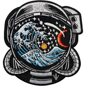 Cosmic Wave Astronaut Patch – 4 inches, Cool Colorful Large Space Patch – Embroidered Iron On/Sew On Space Patches for Backpacks