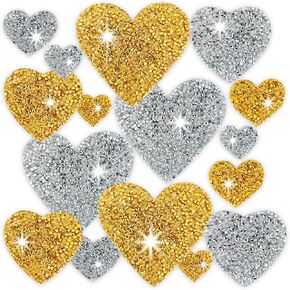 16Pcs Heart Rhinestone Patches for Clothing,Iron on Heart Patches Applique Gold Silver Heart Patches Rhinestone Glitter Heart Patches for Clothing Repair Decorative,DIY Craft Making(4Sizes)