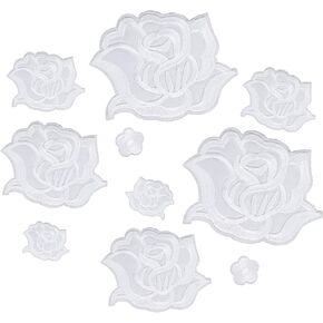10 Pcs Iron on Rose Flower Patches for Clothes Designs Fabric Repair Flower Sew on Embroidered Patches with 5 Sizes Cool Applique Patches for Jacket Jeans Sweater Hats Shoes Bags (White)