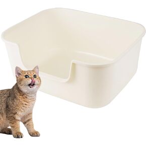 Large Cat Litter Box with High Sides, Open Kitty Litter Boxes Anti-Splashing for Indoor Cat Low Entry Cat Litter Pan for Small and Elderly Cats, Tool-Free Assembly(19.7" * 15.76" * 8.67" Grey)