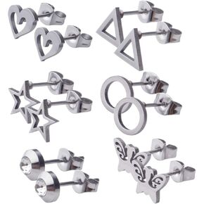 Star Moon Round Leaf Cross Heart Stainless Steel Hypoallergenic Stud Earring with Loop and Butterfly Earring Backs for DIY Jewelry Earrings Making