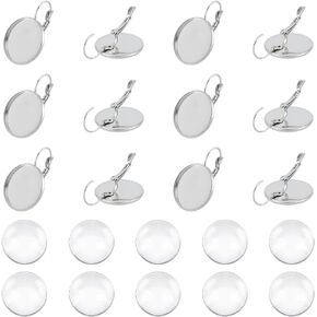 UNICRAFTALE 20 Sets 20mm 304 Stainless Steel Leverback Earring Bezel Tray Settings Flat Round Earring with Glass Cabochons DIY Blank Dome Earring Making Kit for Dangle Earring Jewelry Making