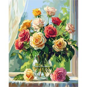 zouewit Lilies Paint by Number for Adults, Pink Vase of Lily Paint by Number Kit DIY Oil Canvas Painting, Flower Landscape for Gift, Floral Home Wall Decor - Flowers Still Life Scenery(16x20inch)