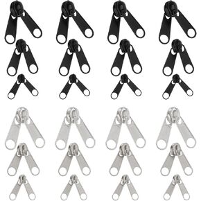 Create idea 24pcs Number 3, 5, 8 Double Sided Metal Coil Zipper Head Replacement Reversible Zipper for Outdoor Tent Nylon Roll Clothes Zipper Black and Silver