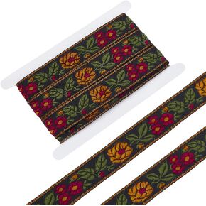 FINGERINSPIRE 5.5 Yards Ethnic Style Embroidery Flower Ribbon 1-1/4 inch Wide Black Flower Jacquard Ribbon Floral Embroidered Jacquard Ribbon Vintage Woven Trim for DIY Crafts Sewing Clothing