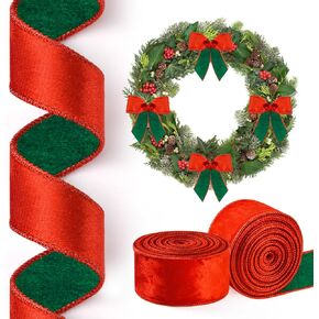 2 Rolls/20 Yards Christmas Velvet Ribbon Black and Gold Reversible Wired Ribbon for Gift Wrapping Christmas Decorations Bow Wreath Making DIY Crafts