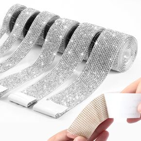 6 Rolls Self Adhesive Crystal Rhinestone Ribbon Diamond Bling Ribbons Wrap 6 Yards Mesh Glittering Sticker Roll for Arts Crafts Wedding Birthday DIY Event Car Phone Decoration (Silver)
