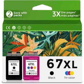 67XL Ink Cartridge Replacement for HP 67 XL Black Color Combo Pack Remanufactured for HP67 HP67XL 2700 2700e 2855e 6400 4100 6458 6455e 2755e 4155e 6000 2752e 6052e 2752 2755 4255e 4100e 4152
