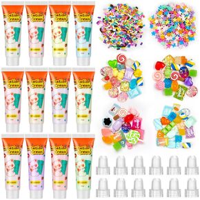 Lineshading 12 Set DIY Phone Case Kit Whipped Cream Glue Kit Include 12 Simulation Cream Glue 15ml with Nozzle 2 Pack Theme Decorations 2 Pack Decorating Accessories for Craft Birthday(Cute)
