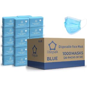 Disposable Face Masks - 1,000 PCS - for Home & Office - Breathable & Comfortable Filter (50 Count (Pack of 20), Blue)