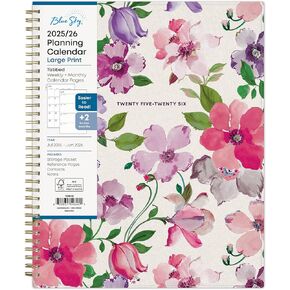 Blue Sky 2025-2026 Academic Year Large Print Weekly and Monthly Planner Calendar, July 2025 - June 2026, 12-Month, 8.5" x 11", Flexible Cover, Wirebound, Storage Pocket, Laminated Tabs, Charlotte