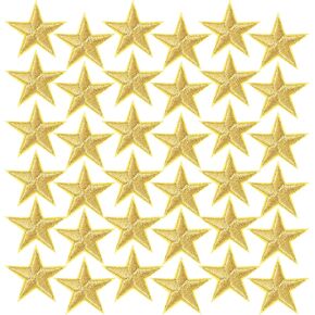 OIIKI 30 PCS Gold Star Iron on Patches, 1.15x1.15 Inch Star Shape Embroidered Patches, Cute Star Patches Sew on Fabric, DIY Sewing Crafts for Clothing, Bags, Hats, Jackets