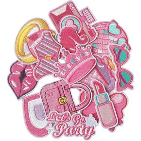 Pink Hello Girls Patches for Clothing Iron On, Sew-On Badges,for Jackets, Jeans, Coats, Rucksacks, Hats, Socks and Other DIY Accessories - 16 Pcs