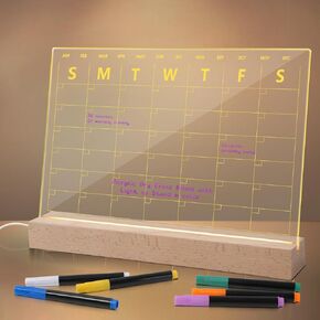 Acrylic Dry Erase Board with Light Up Stand for Desk 13 x 9, Clear Desktop Note Memo White Board Notepad Table LED Letter Massage Boards for Personal Creative Use Includes Dry Erase Markers